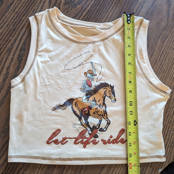 SHEIN Skeleton & Horse Print Top-stitching Tank Crop Top Size M - Picture 6 of 7